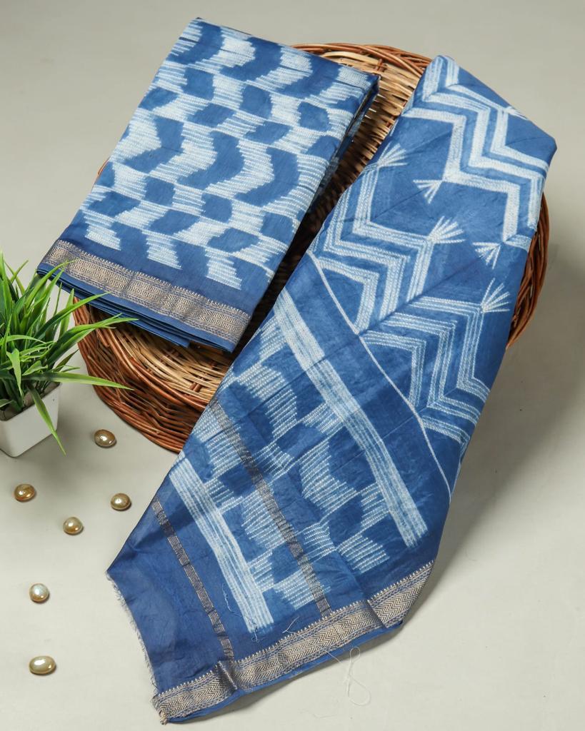 Shop unstitched block print maheshwari silk two piece sets online shopping (MSL317)