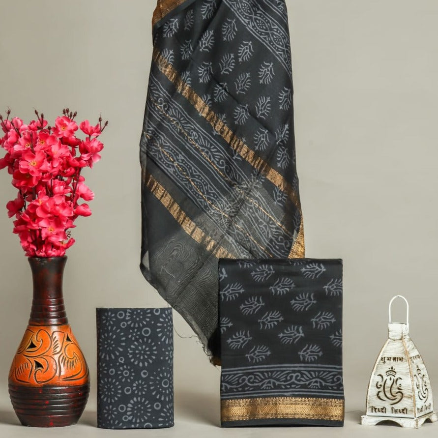 Shop unstitched block print maheshwari silk suits online (MSL327)