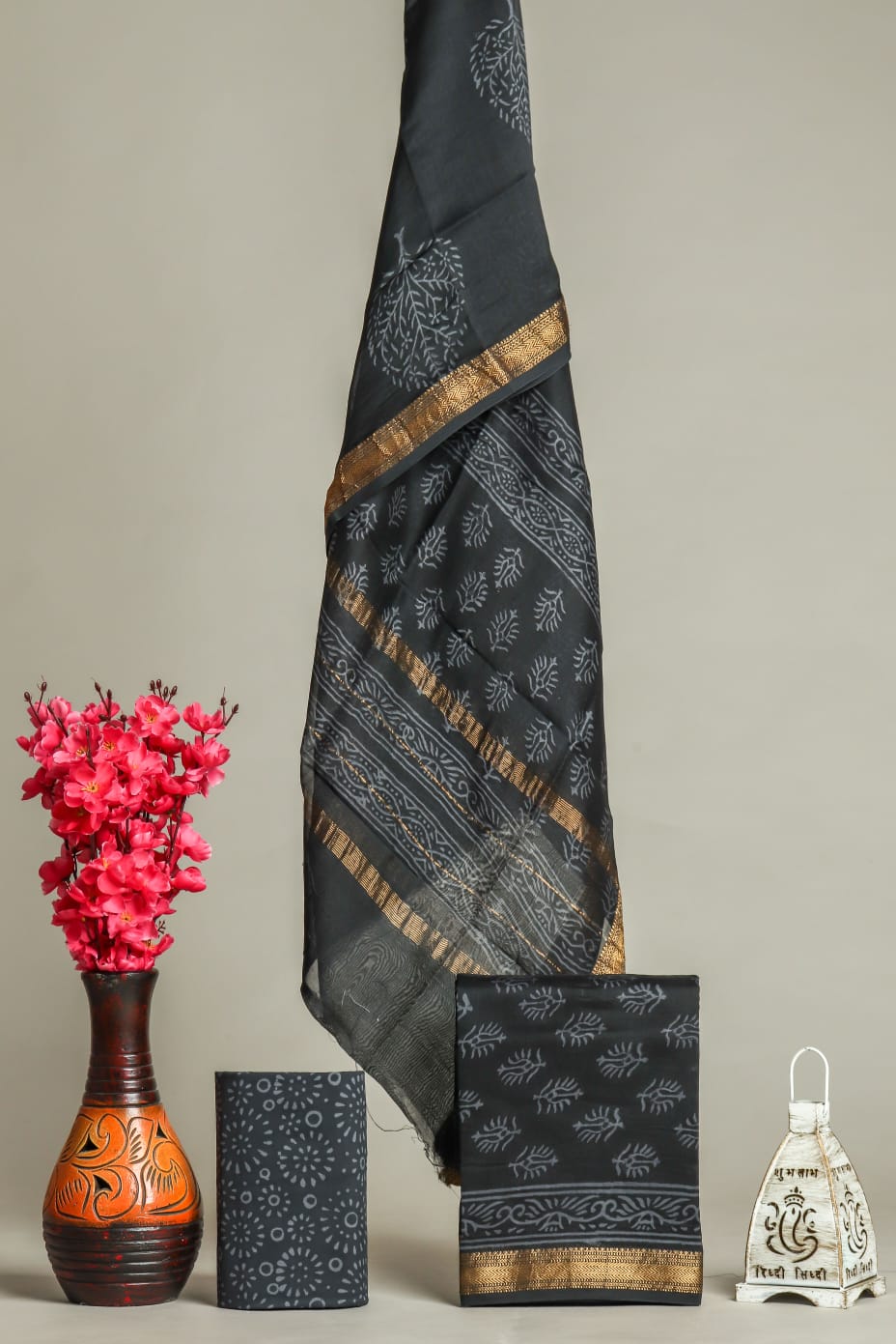 Shop unstitched block print maheshwari silk suits online (MSL327)