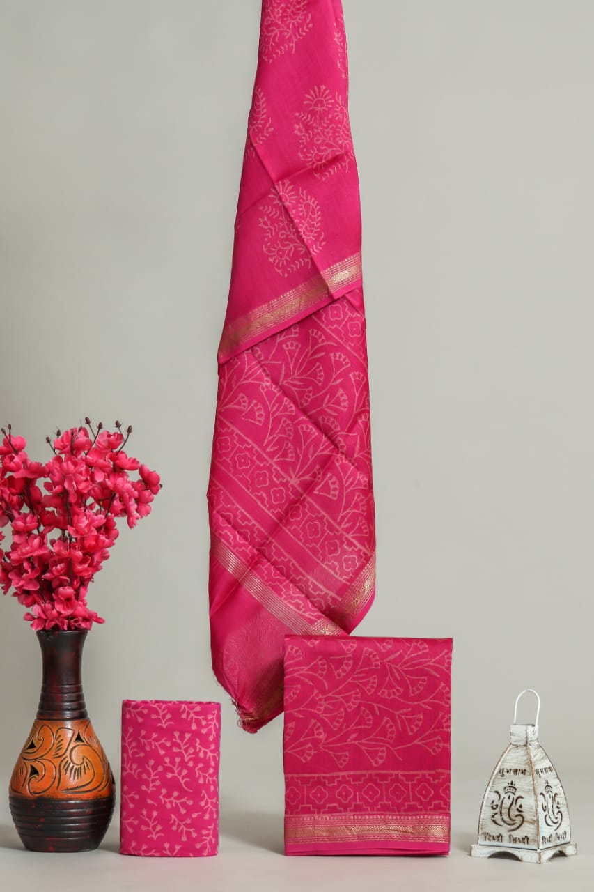 Shop unstitched hand block printed maheshwari silk suits in jaipur (MSL334)