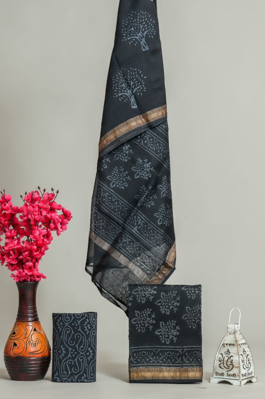 Shop block printed maheshwari silk suits in jaipur (MSL355)