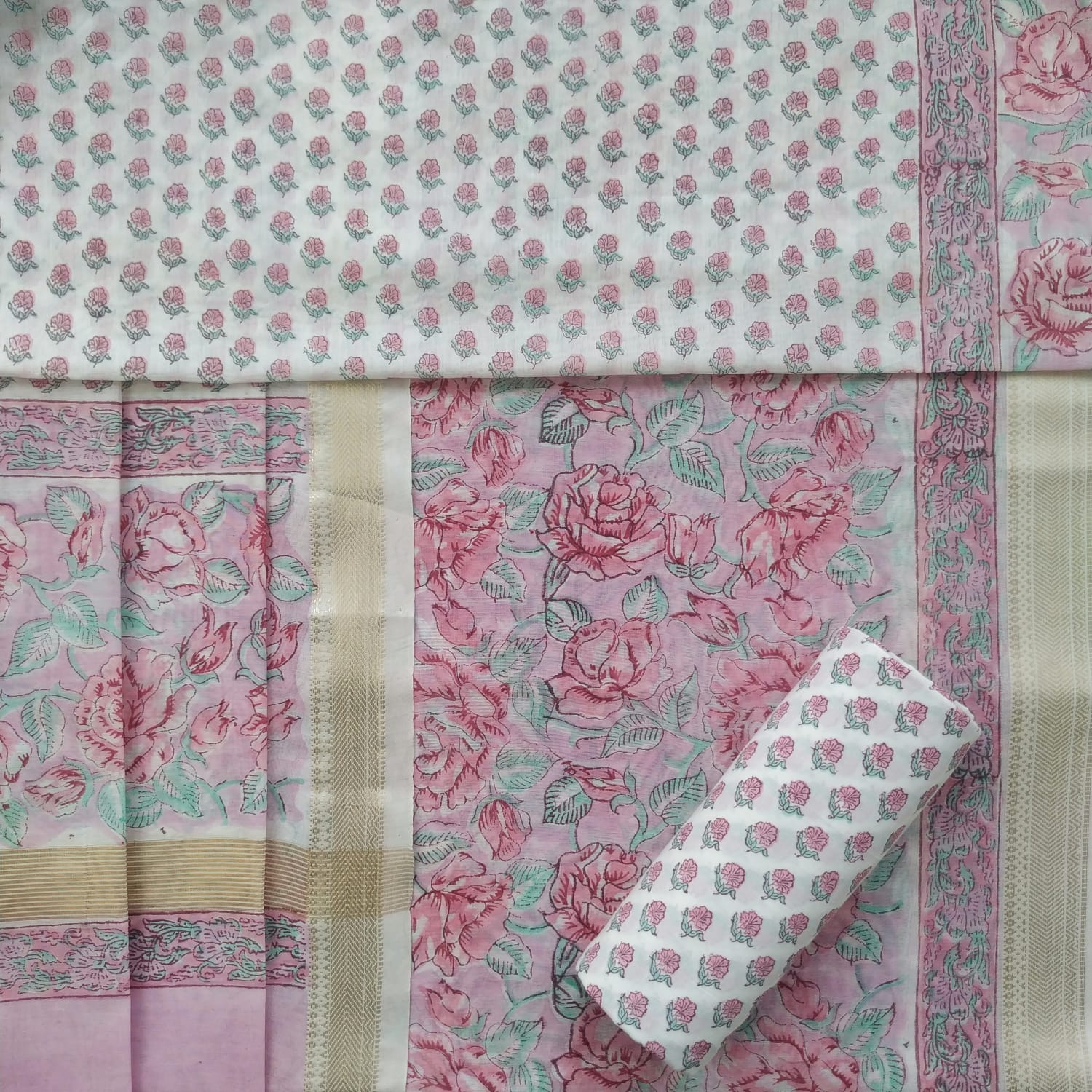 Shop pink hand block print maheshwari silk suits (MSL35)