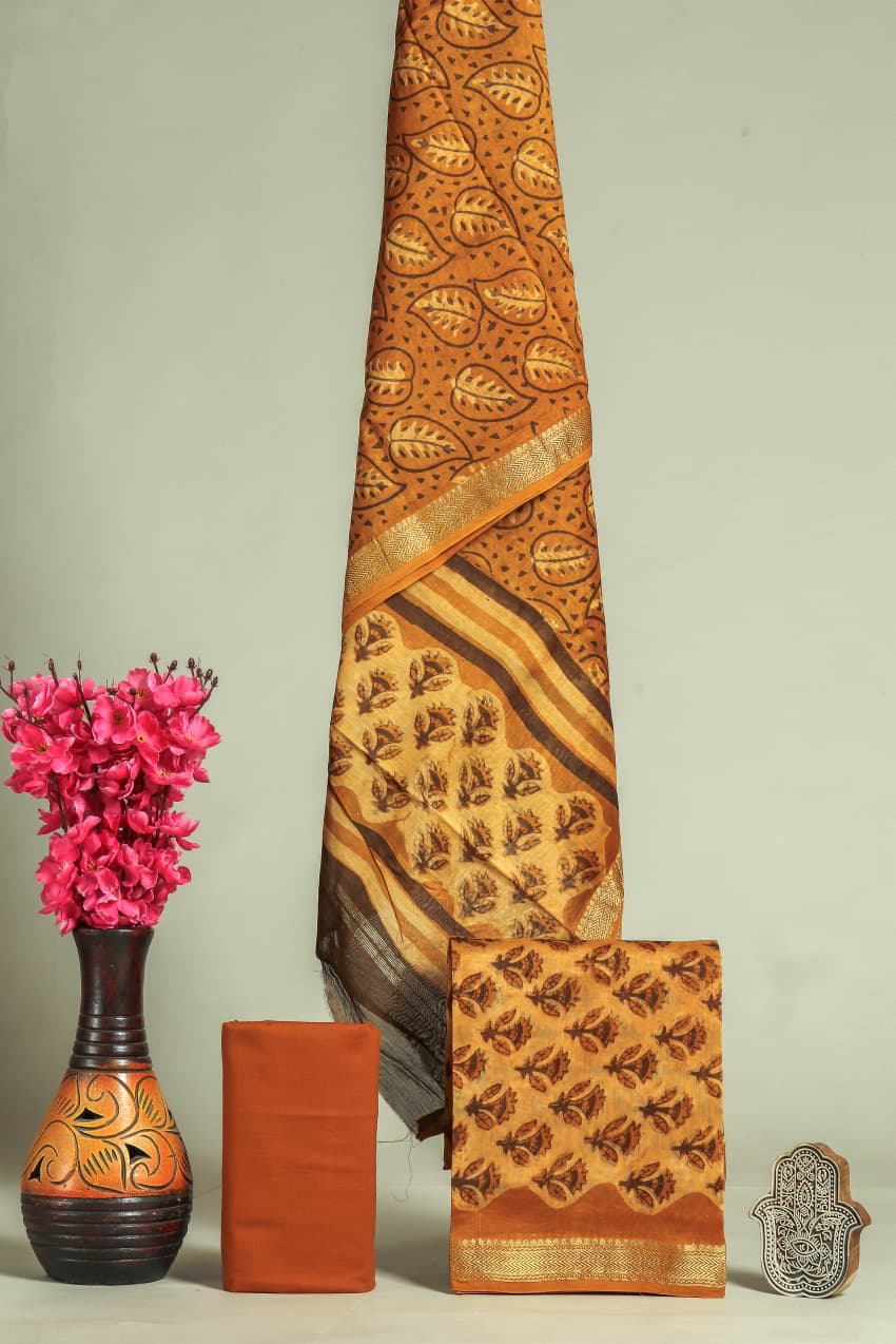 Shop block printed maheshwari silk suits in jaipur (MSL368)