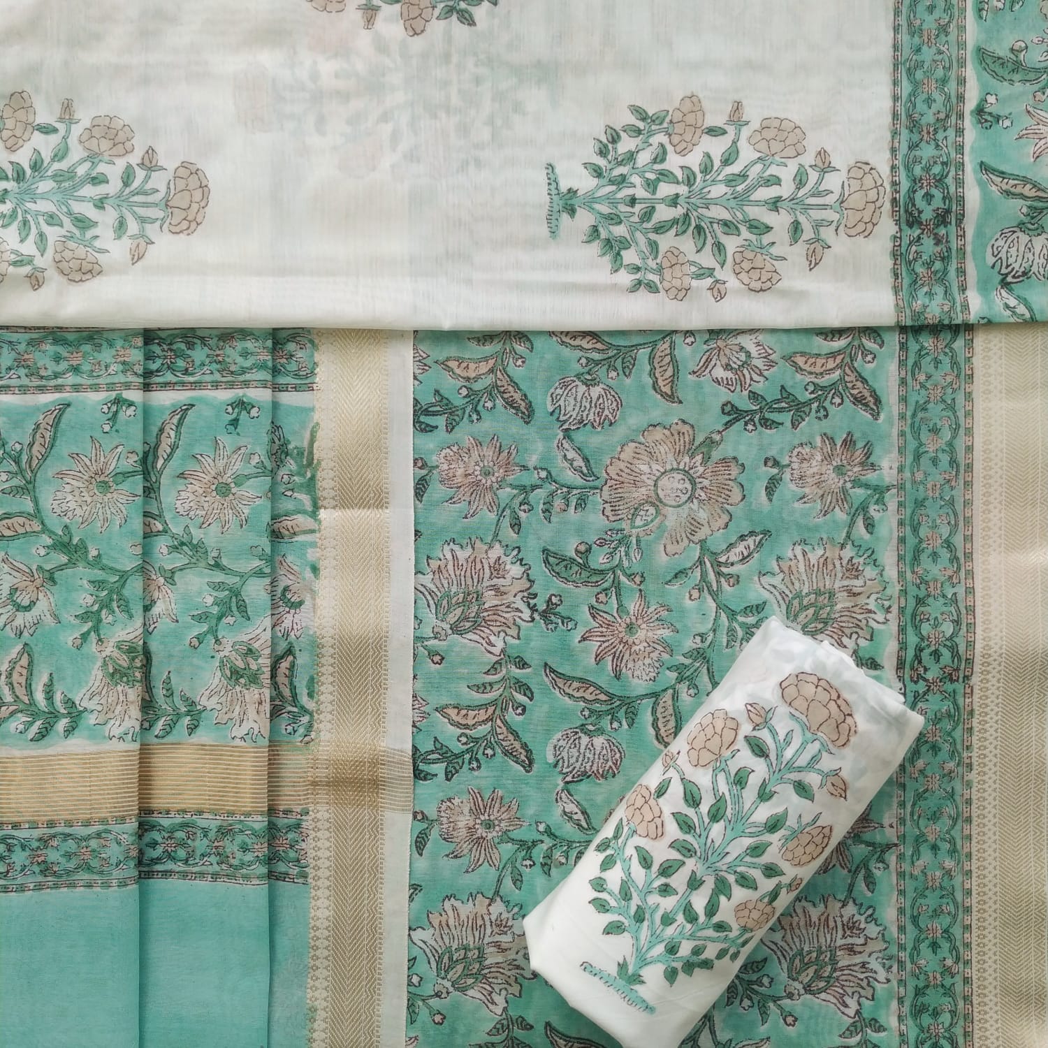 Shop blue block print maheshwari silk suits in jaipur (MSL36)