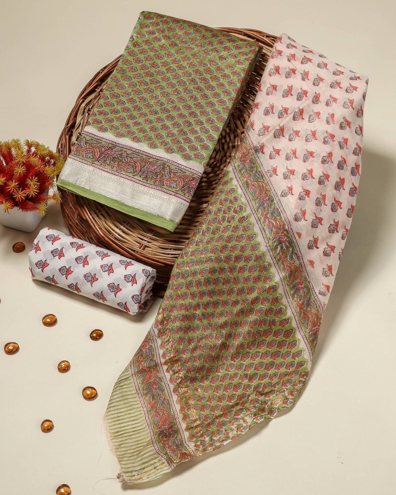 Shop green buti print maheshwari silk suits in jaipur (MSL38)