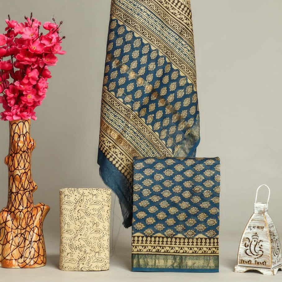 Shop unstitched bagru print maheshwari silk suits in jaipur (MSL41)