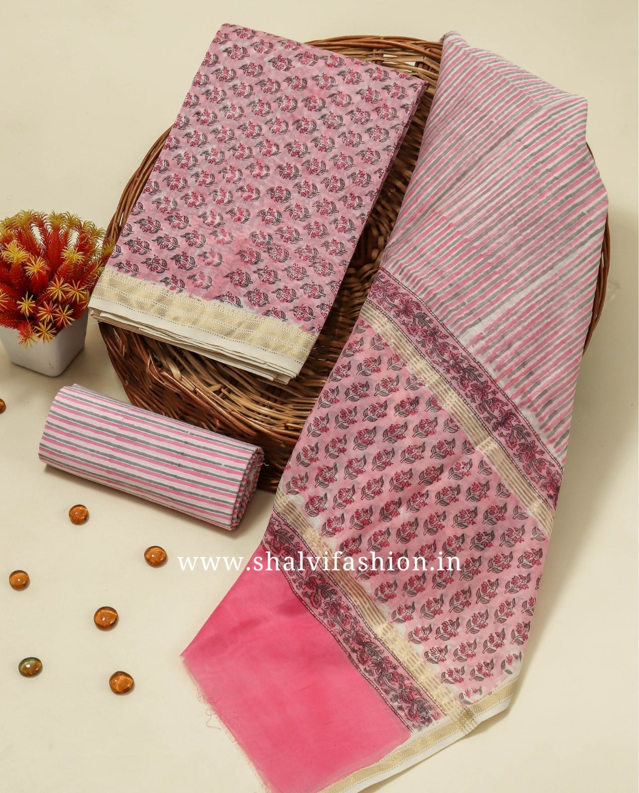 Shop unstitched block printed maheshwari silk suits (MSL424)