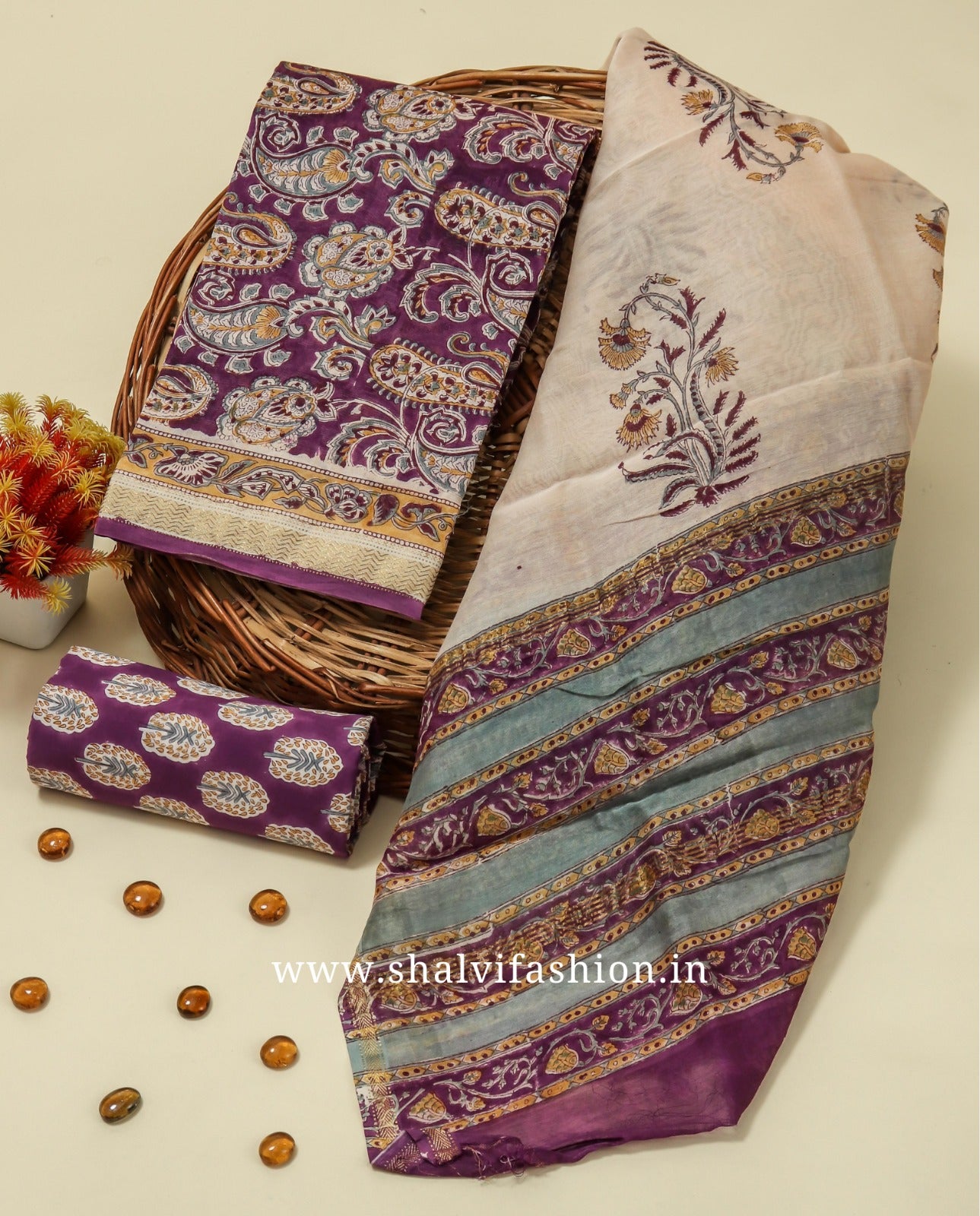 Shop unstitched block print maheshwari silk suits in jaipur (MSL437)