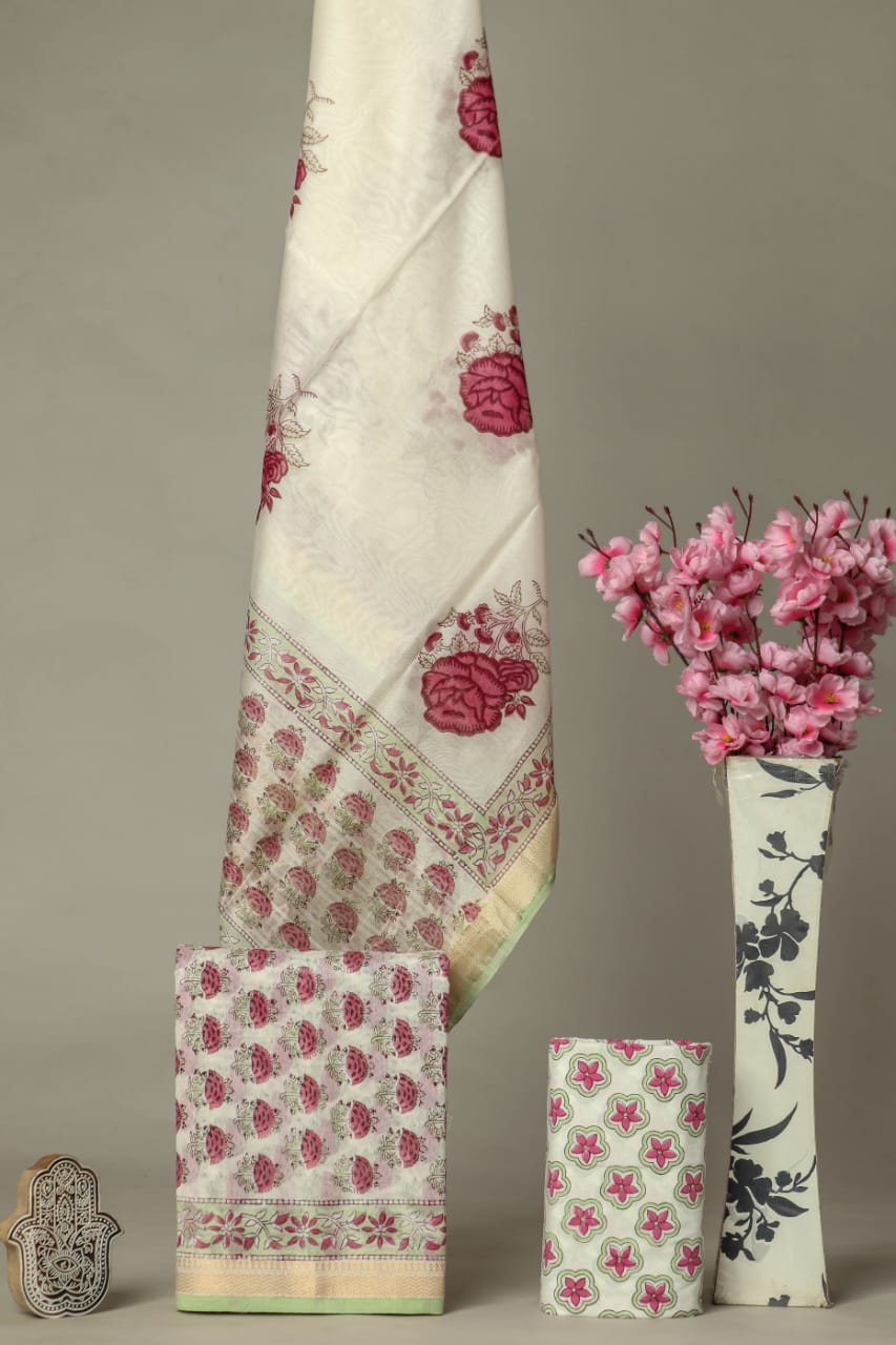 Shop unstitched block printed maheshwari silk suits (MSL485)