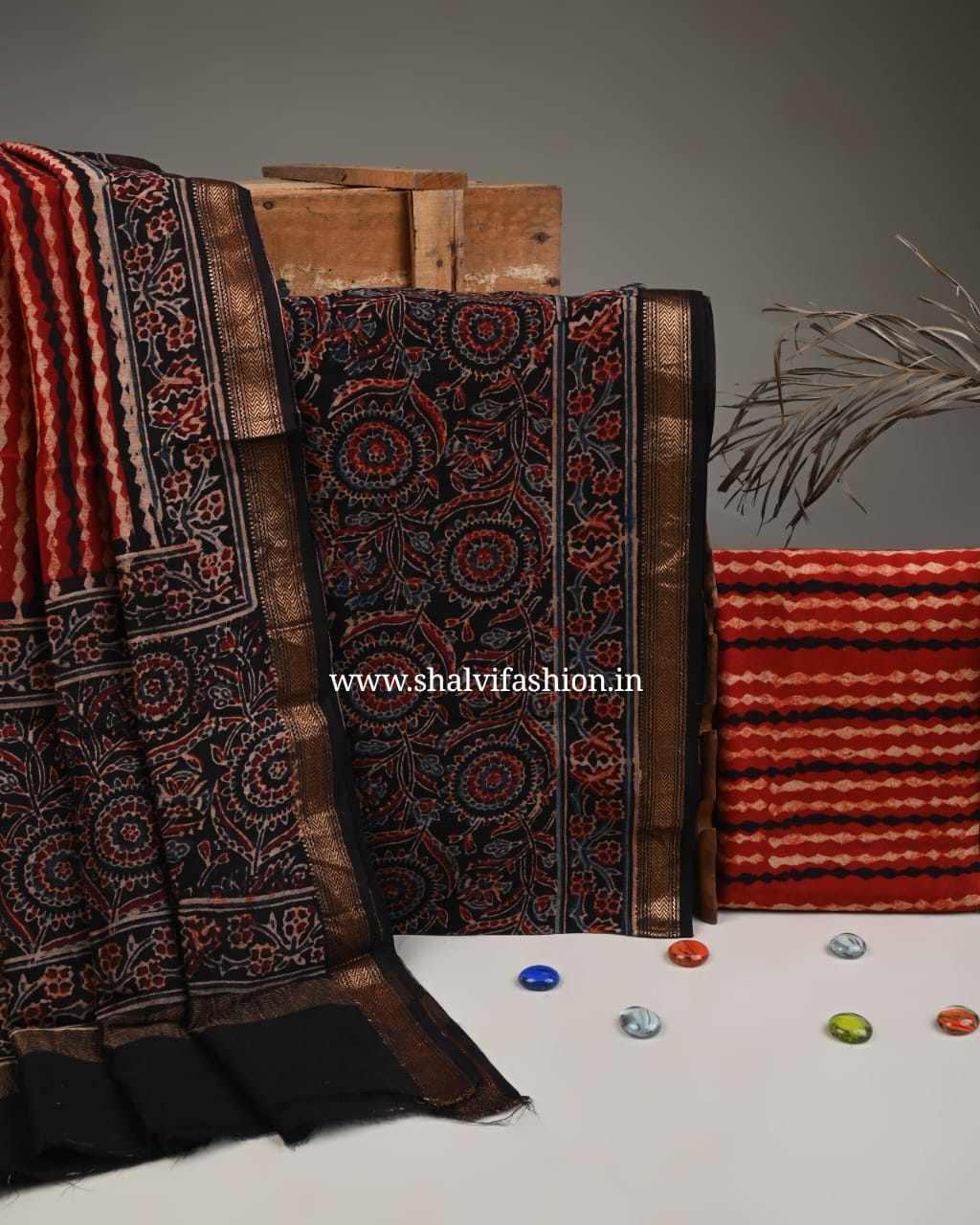 Shop ajrak print maheshwari silk suits (MSL491)
