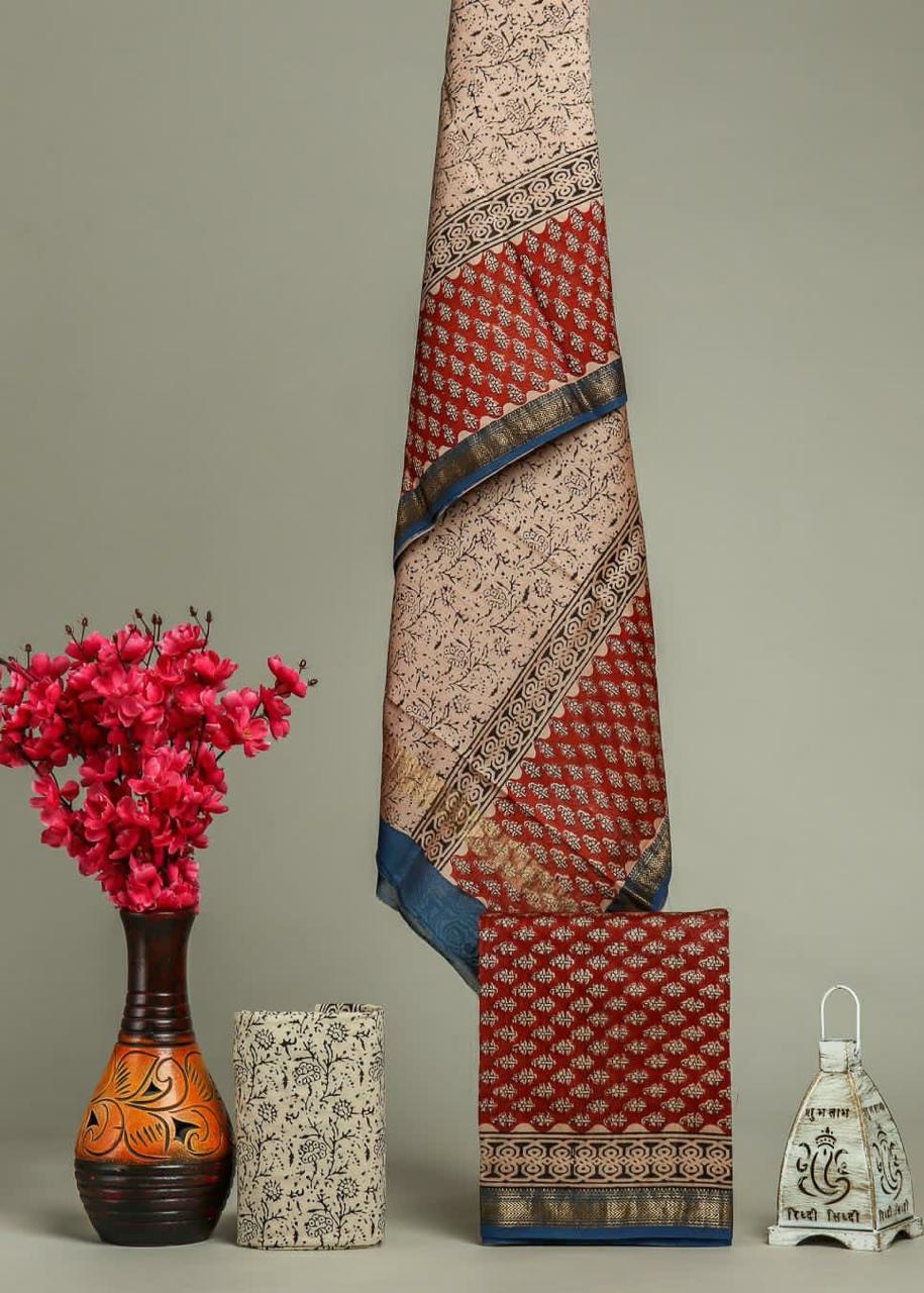 Shop hand block print maheshwari silk suits (MSL516)