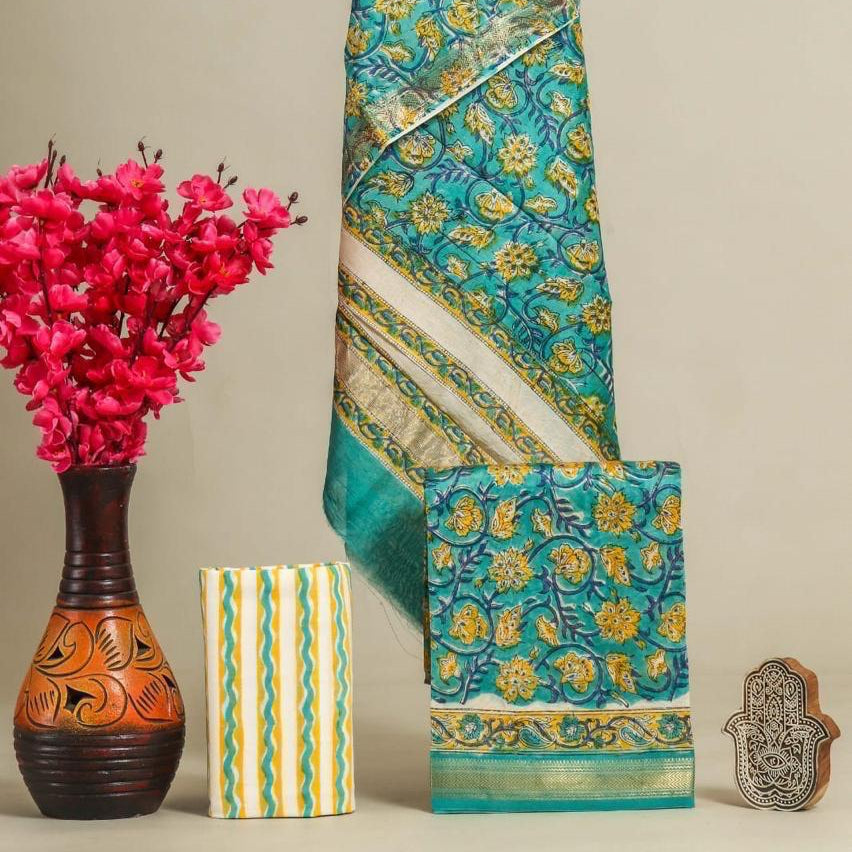 Shop unstitched block printed maheshwari silk suits (MSL527)