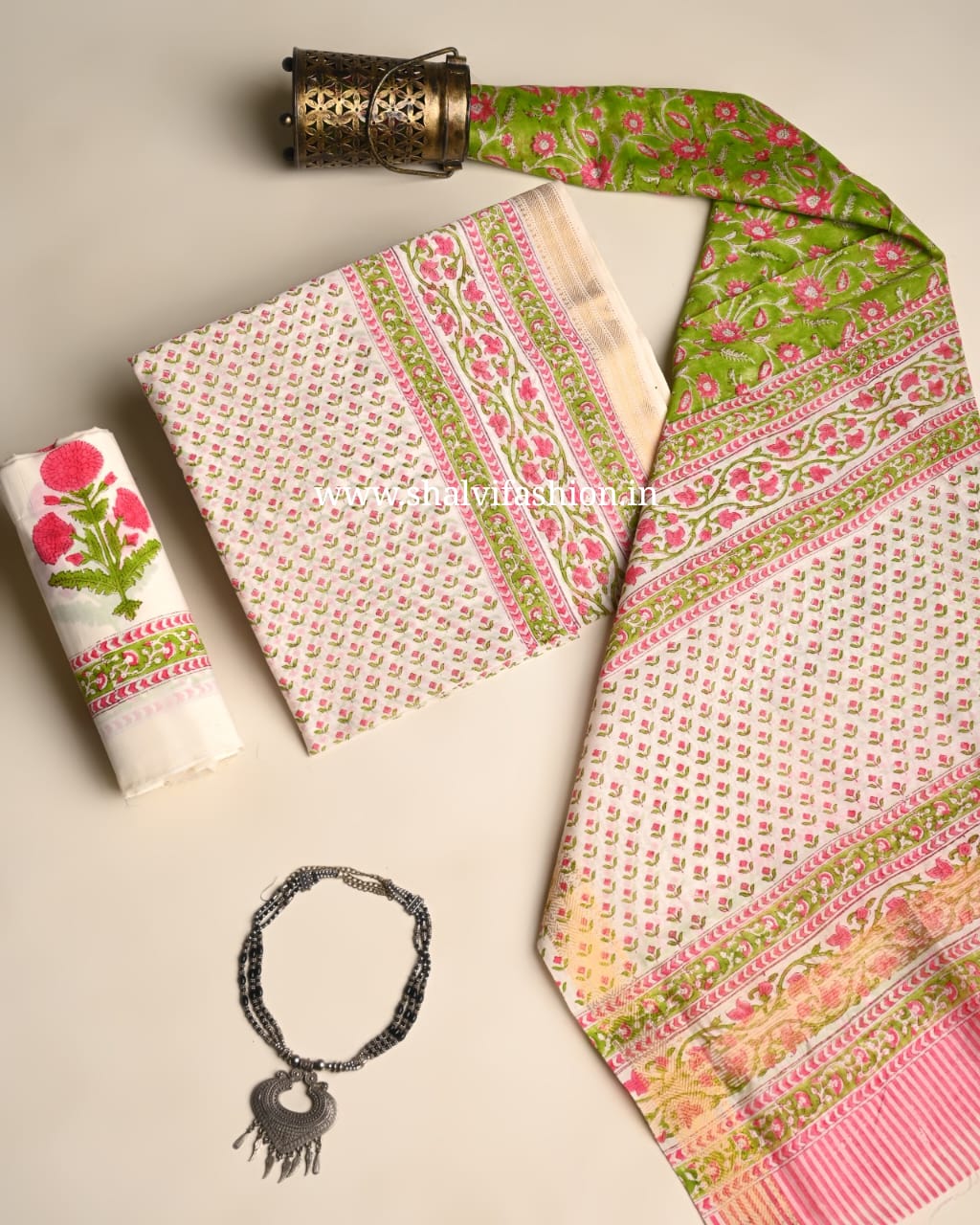 Shop hand block print maheshwari silk suits in jaipur (MSL548)