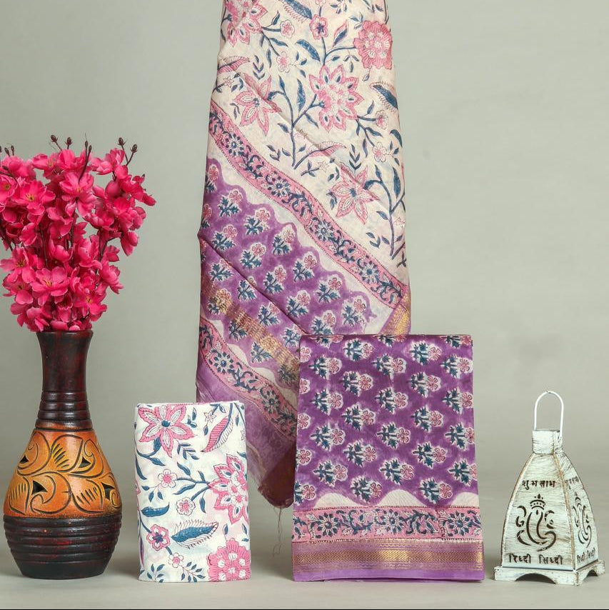 Shop unstitched block printed maheshwari silk suits (MSL559)