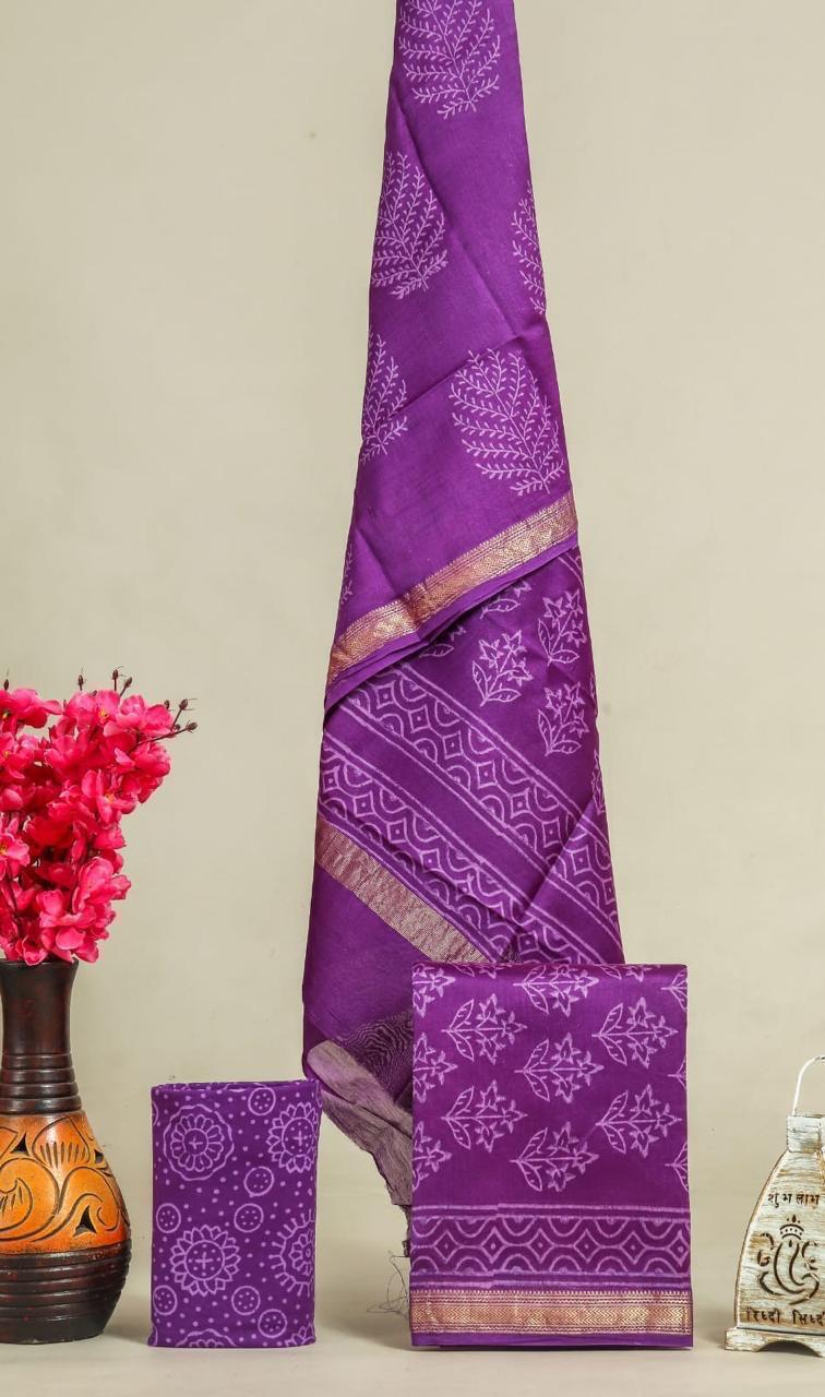 Shop block printed maheshwari silk suits in jaipur (MSL565)