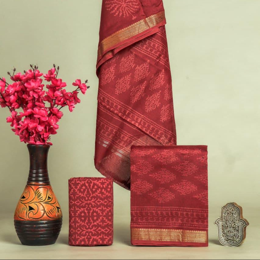 Shop unstitched block printed maheshwari silk suits online (MSL568)