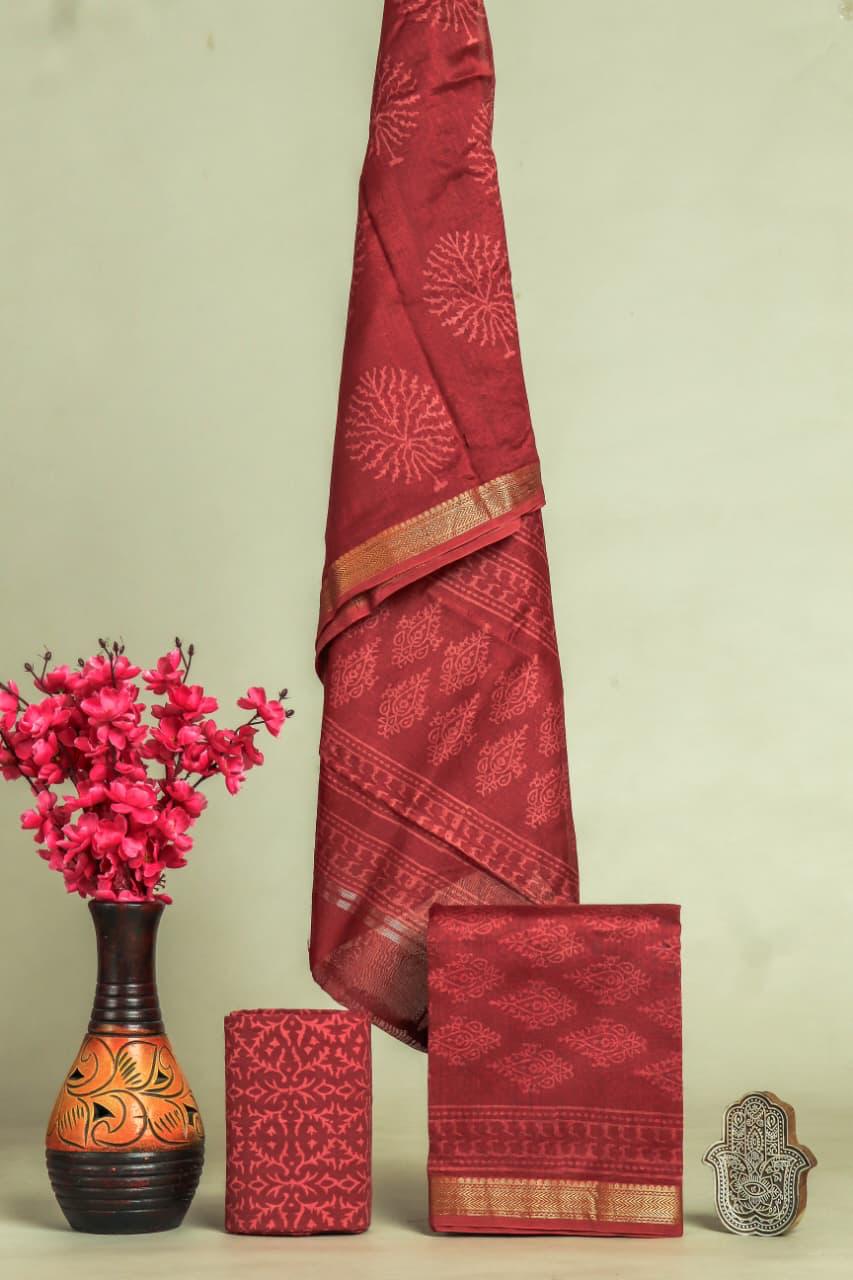 Shop unstitched block printed maheshwari silk suits online (MSL568)