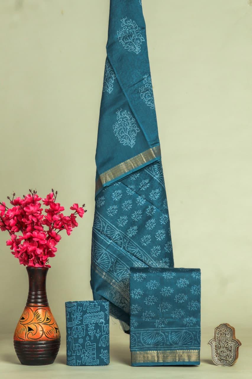 Shop hand block printed maheshwari silk suits in jaipur (MSL572)