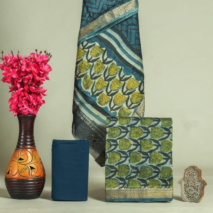 Shop unstitched block printed mahehswari silk suits in jaipur (MSL579)