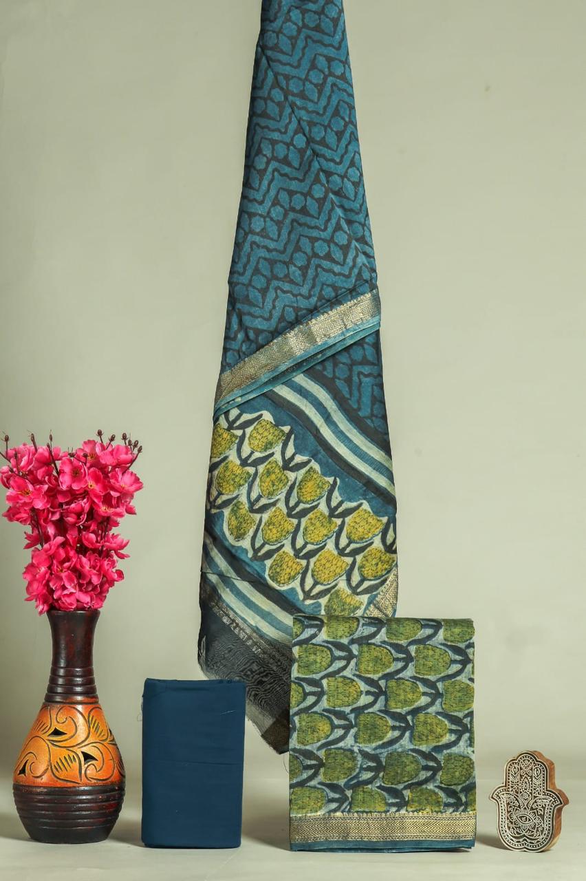 Shop unstitched block printed mahehswari silk suits in jaipur (MSL579)