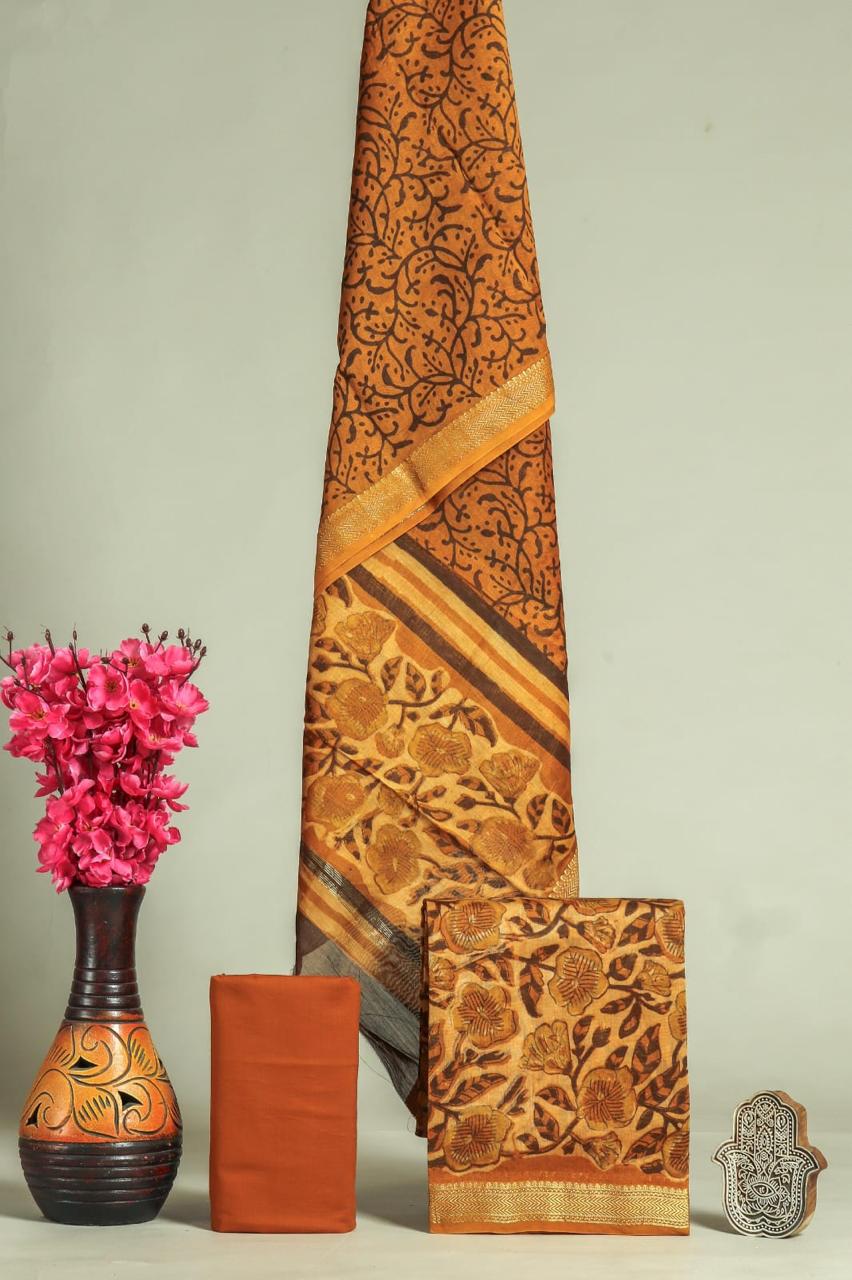 Shop hand block print maheshwari silk suit sets (MSL582)