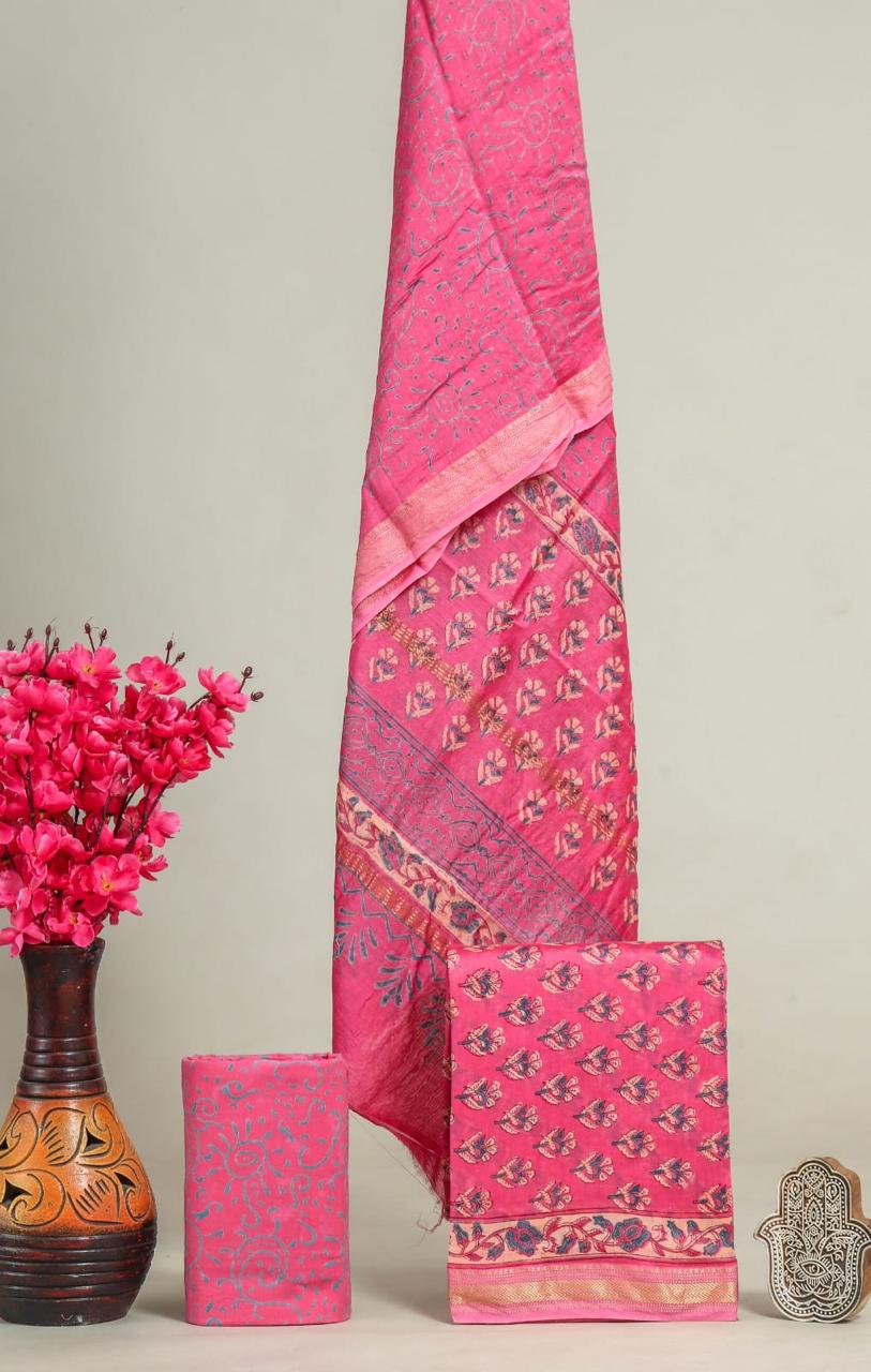 Shop hand block printed maheshwari silk suits in jaipur (MSL592)
