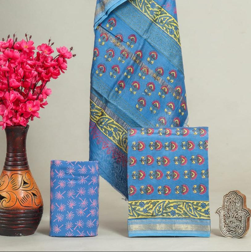 Shop block printed maheshwari silk suits in jaipur (MSL594)