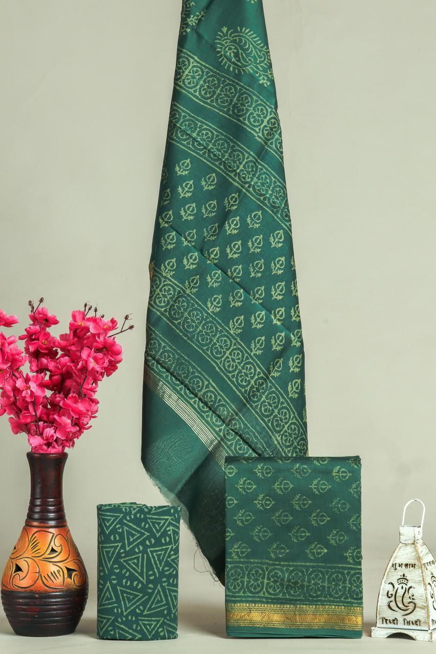 Shop hand block print maheshwari silk suits in jaipur (MSL604)