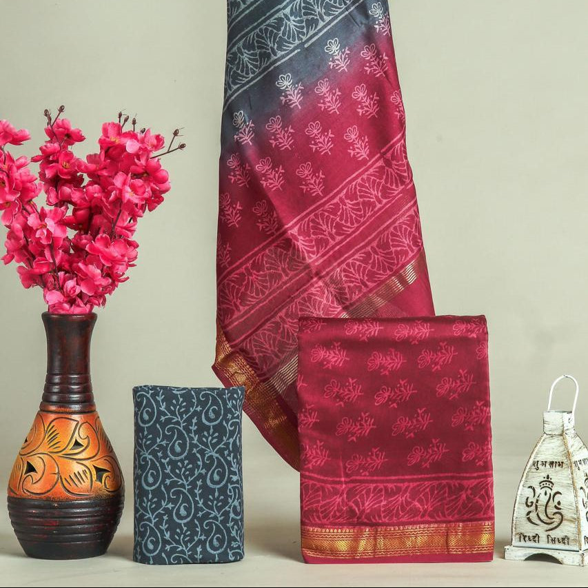 Shop hand block print maheshwari silk suits online (MSL605)