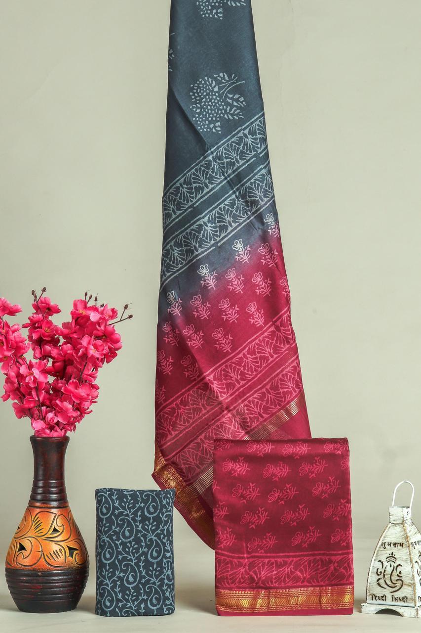 Shop hand block print maheshwari silk suits online (MSL605)