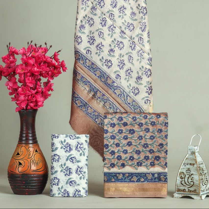 Shop unstitched block print maheshwari silk suits (MSL610)