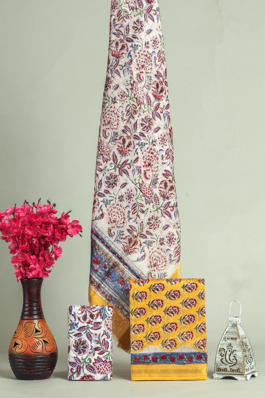 Shop hand block print maheshwari silk suits online shopping (MSL611)