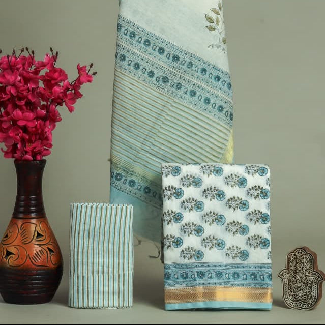 Shop unstitched block printed maheshwari silk suits (MSL613)