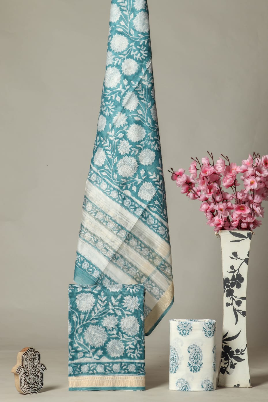 Shop hand block printed maheshwari silk suits (MSL616)