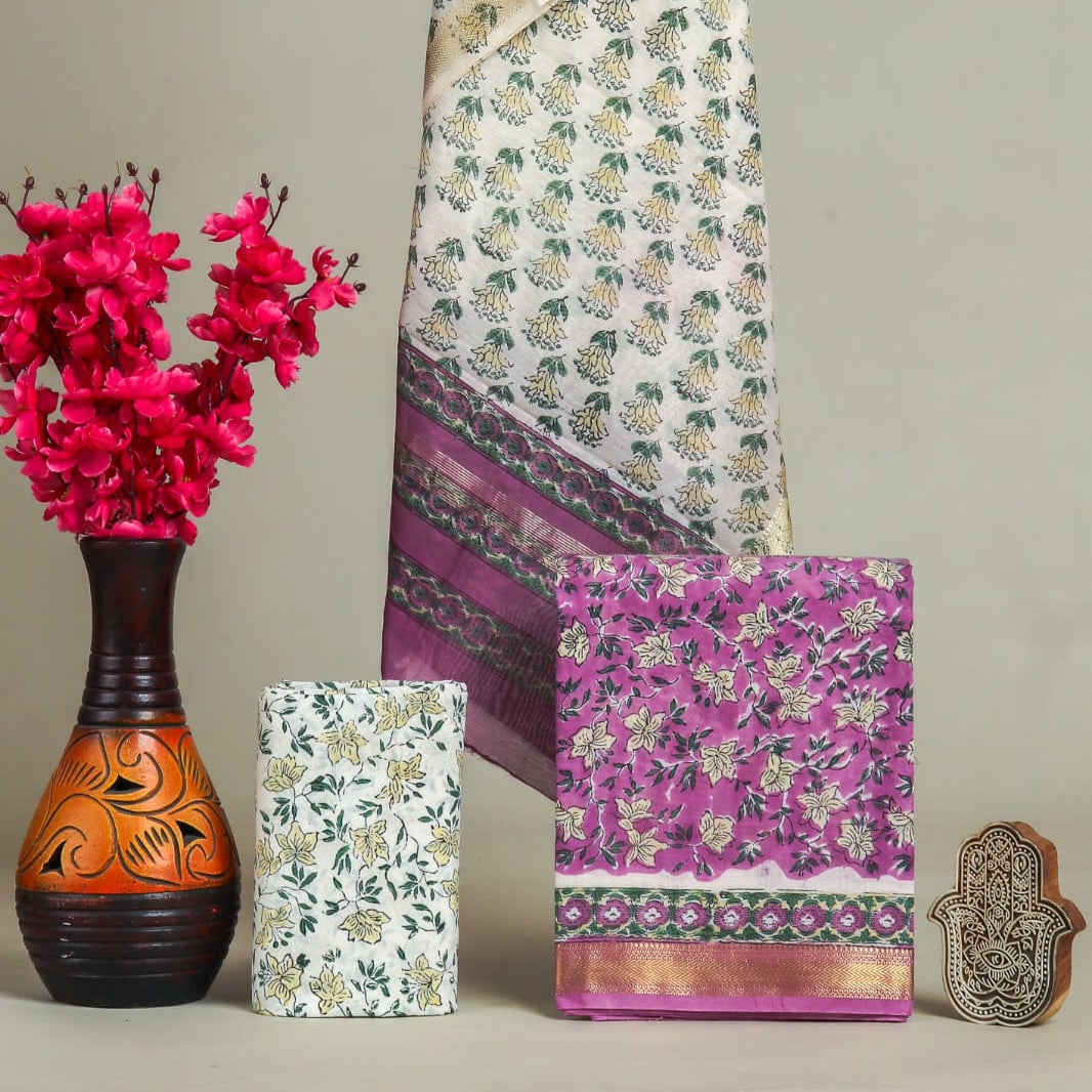 Shop hand block printed maheshwari silk suits online shopping (MSL618)