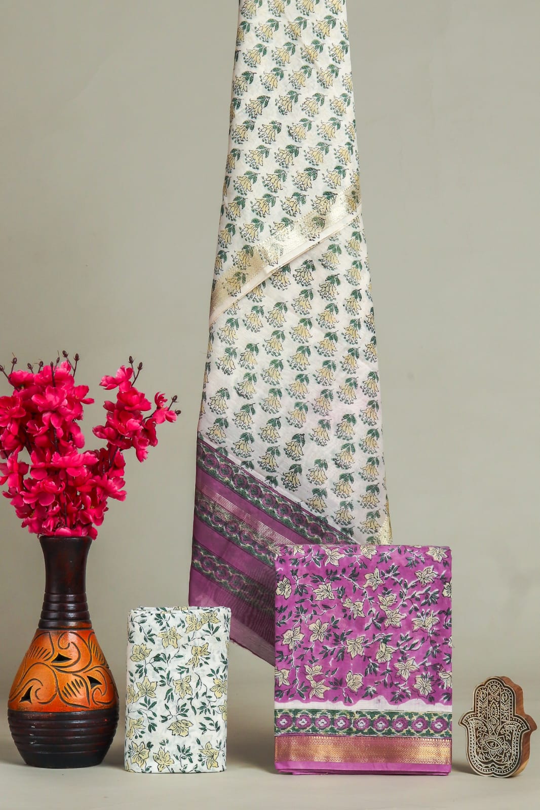 Shop hand block printed maheshwari silk suits online shopping (MSL618)