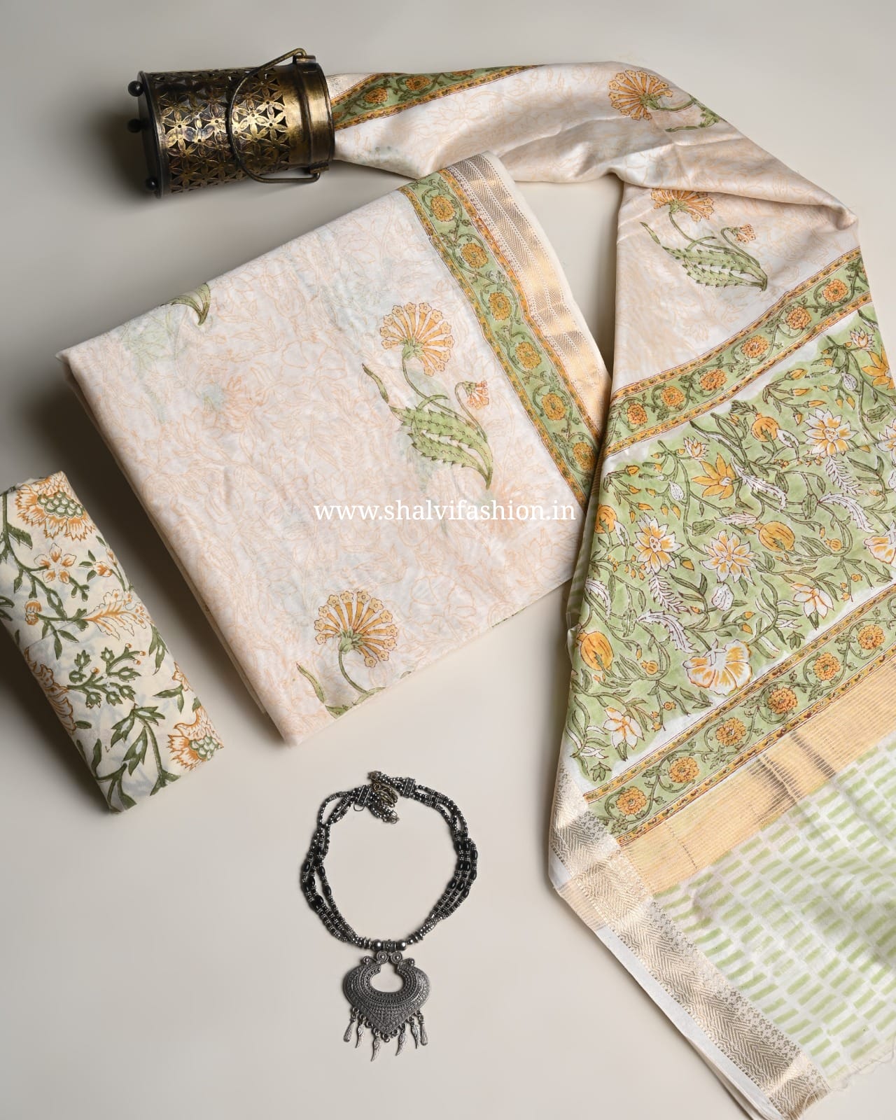 Shop hand block printed maheshwari silk suits (MSL623)