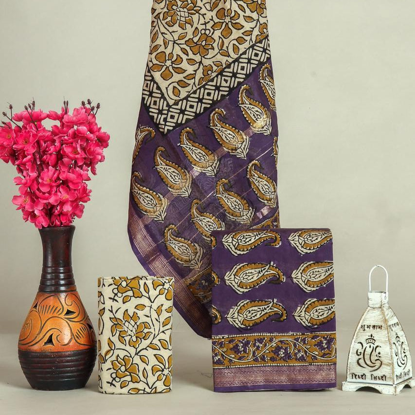 Shop unstitched block printed maheshwari silk suits (MSL634)