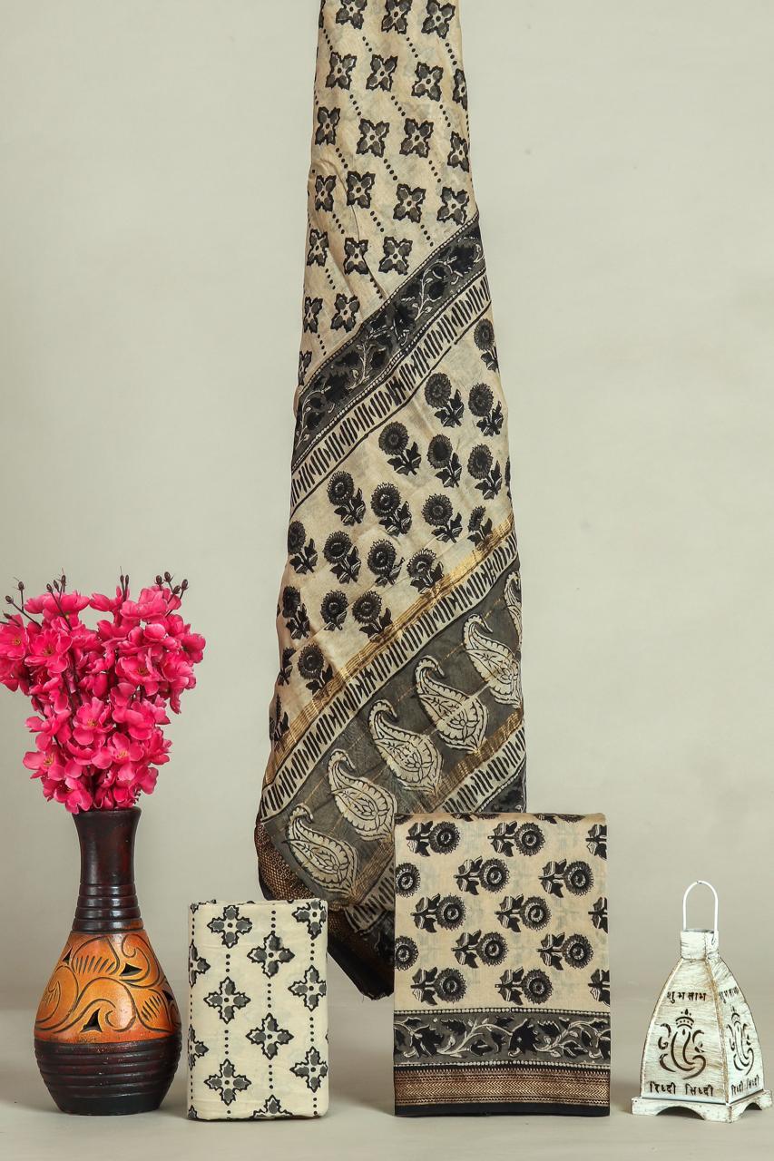 Shop unstitched block print maheshwari silk suits (MSL642)
