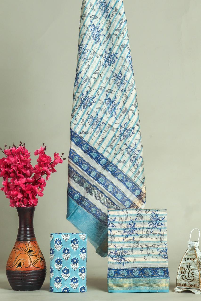 Shop hand block printed maheshwari silk suits in jaipur (MSL648)