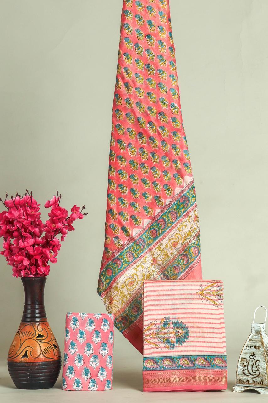 Shop hand block print maheshwari silk suits in jaipur (MSL649)