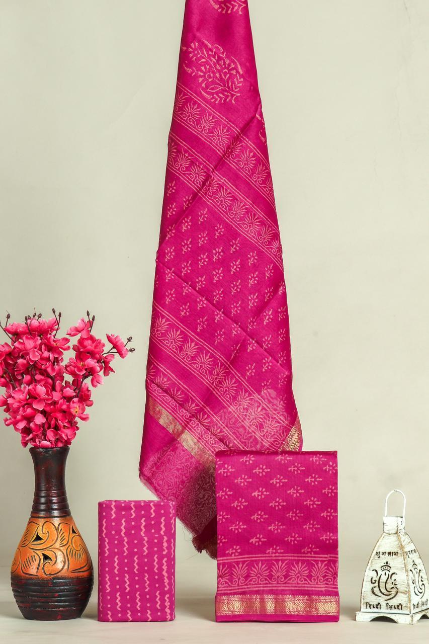 Shop unstitched block print maheshwari silk suits (MSL652)
