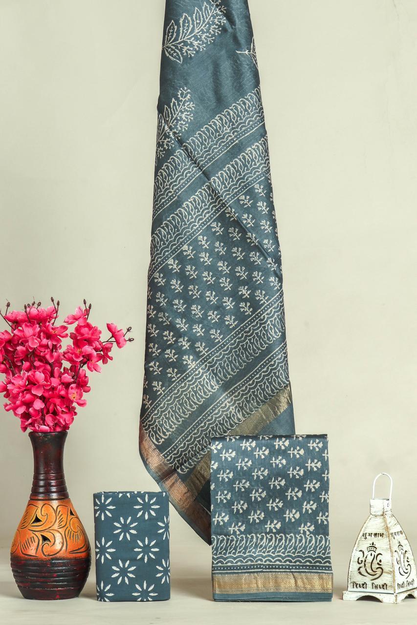 Shop unstitched block printed maheshwari silk suits in jaipur (MSL654)