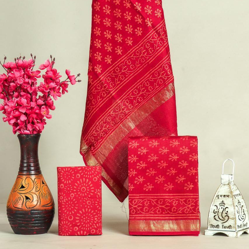 Shop hand block print maheshwari silk suits online (MSL661)
