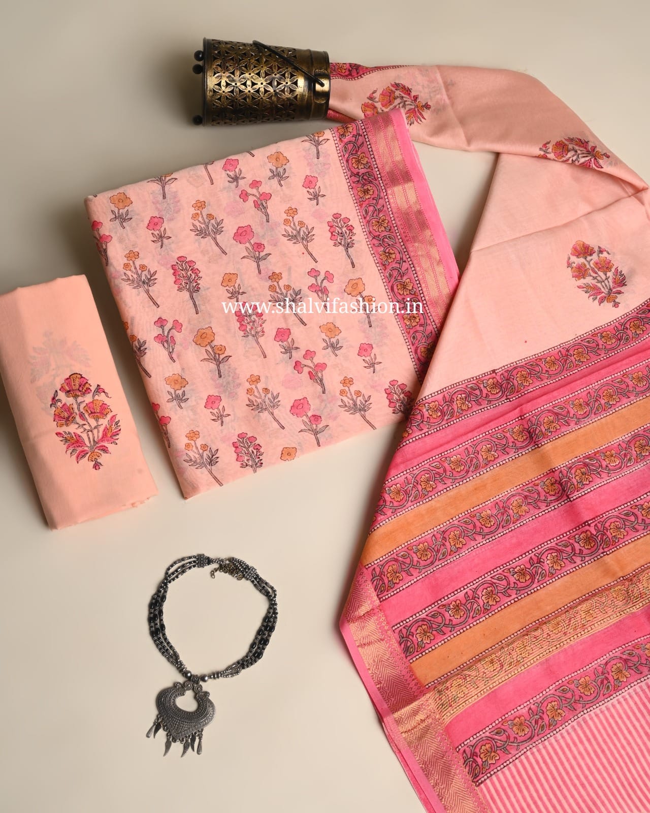 Shop unstitched block print maheshwari silk suits (MSL668)