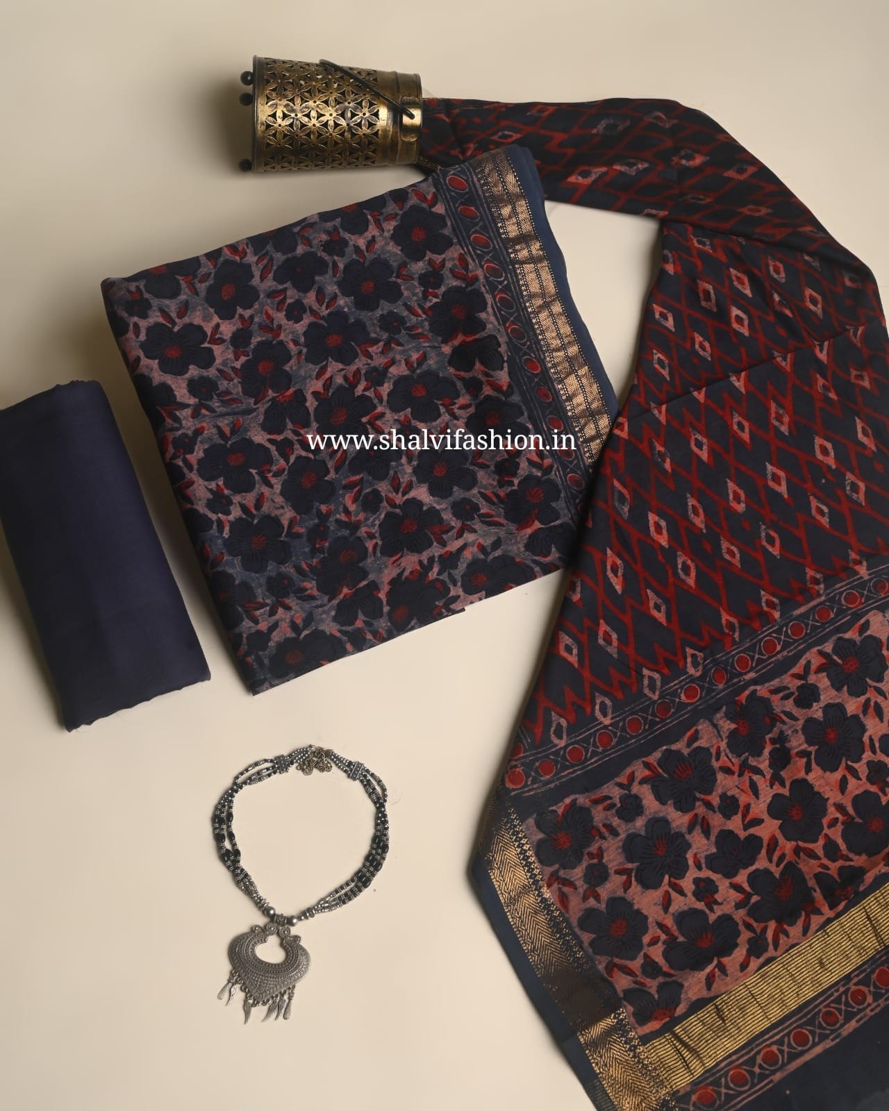 Shop block print maheshwari silk suits online shopping (MSL677)