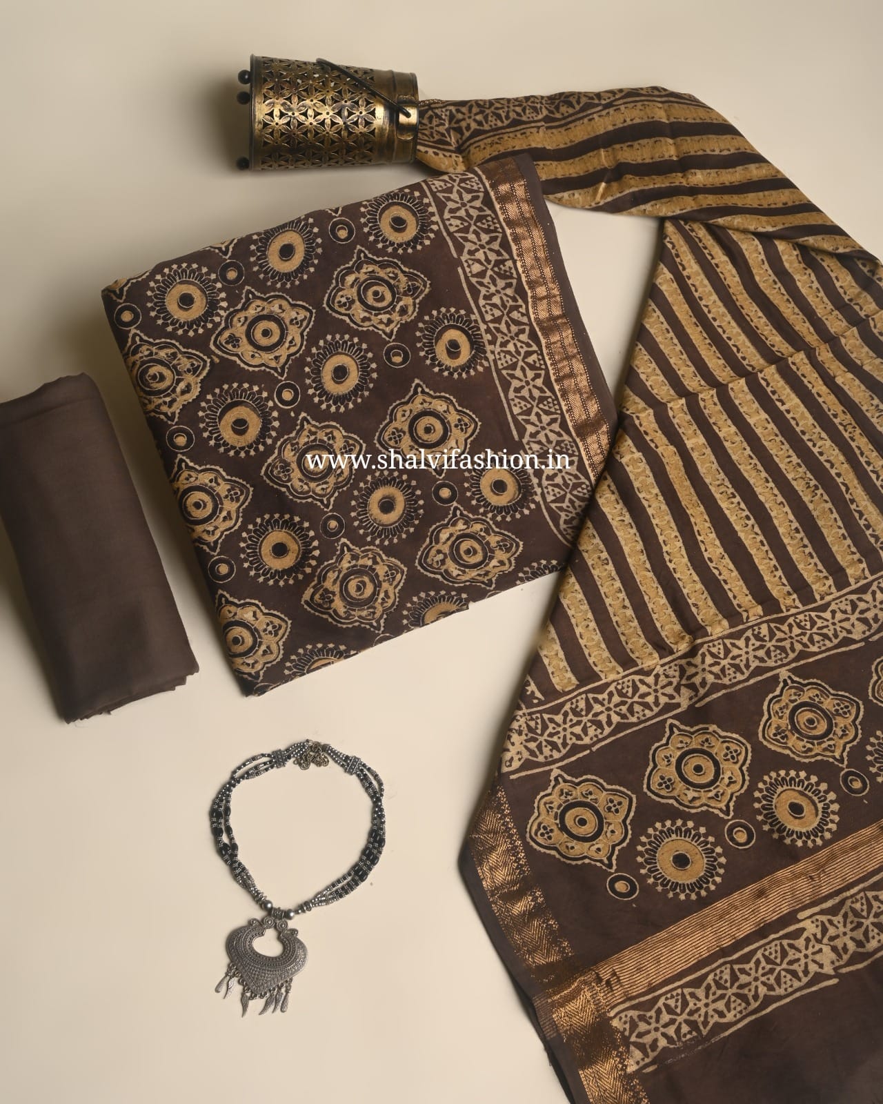 Shop traditional ajrak print maheshwari silk suits (MSL678)