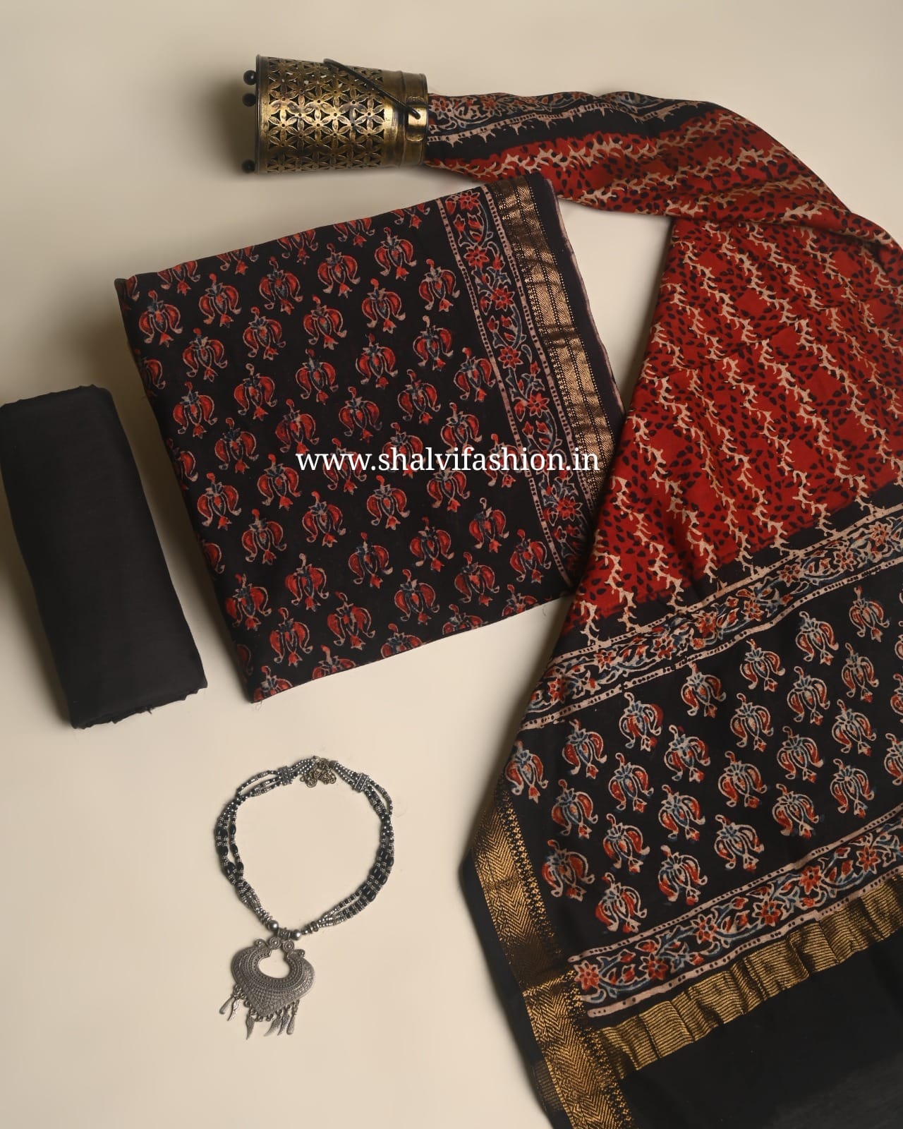 Shop ajrak block print maheshwari silk suits (MSL684)