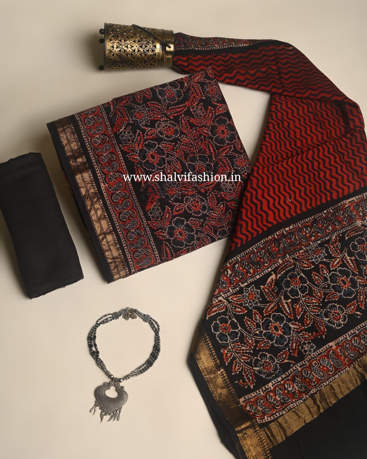 Shop hand block print maheshwari silk suits in jaipur (MSL686)