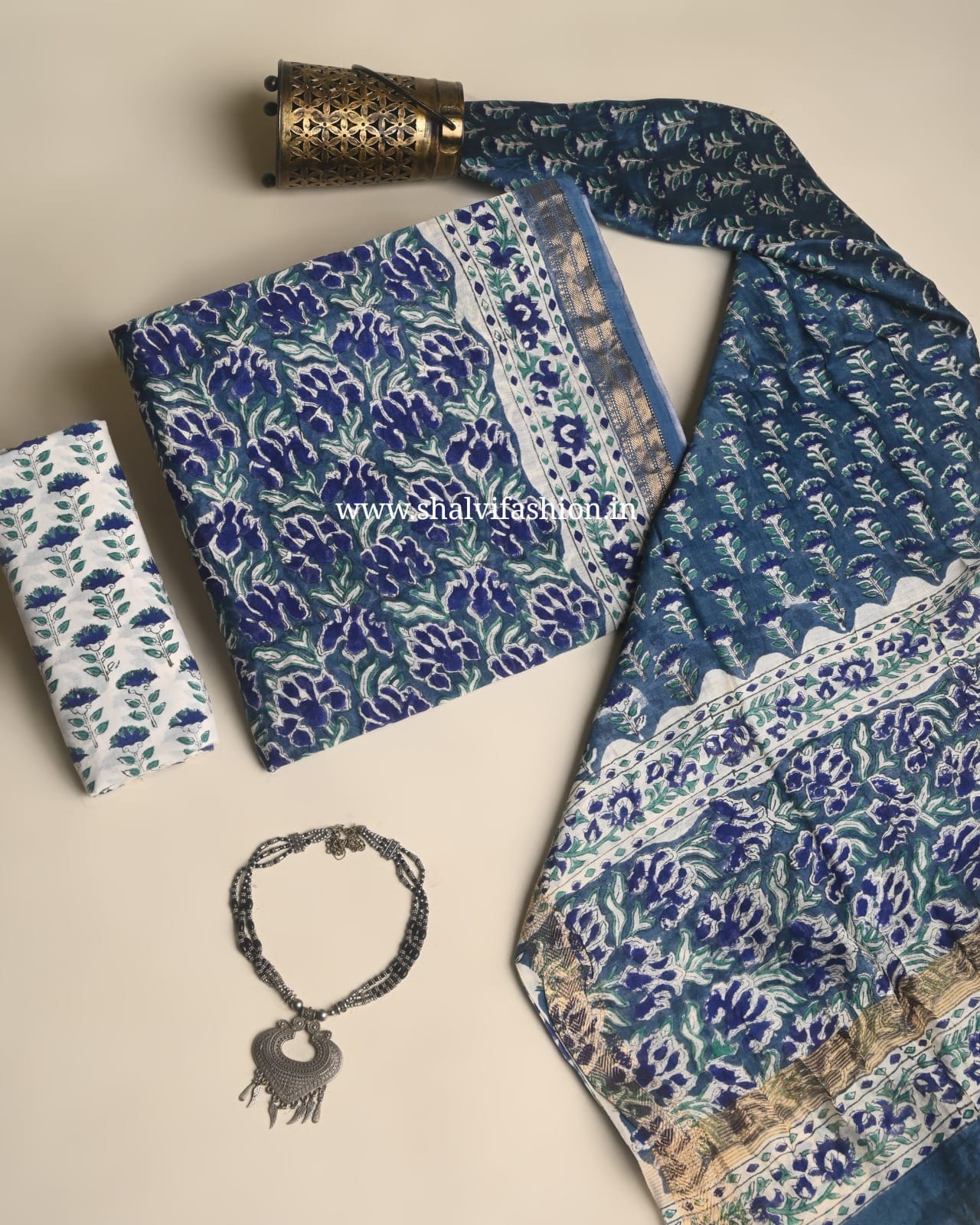 Shop hand block print maheshwari silk suits online (MSL695)